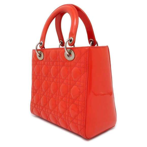 Dior Canage Patent Bag Orange Hand Classic Christian  Medium - Picture 1 of 15